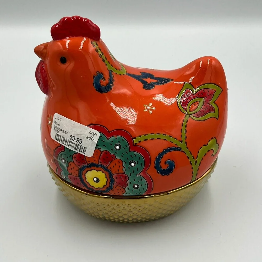 Royal Hen on Nest Candy Dish Unisex OS Orange NWOT Floral Ceramic Gold Base‎